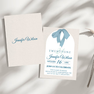 Elegant Blue Bow Twenty-One Birthday Inbjudningar