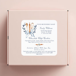 Elegant Blue Bow Utensils Cottage Law Food label Fyrkantigt Klistermärke