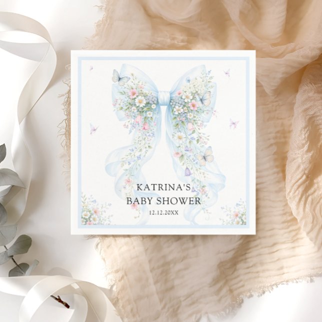 Elegant Blue Bow Wildflower Baby Shower Pappersservett (Skapare uppladdad)