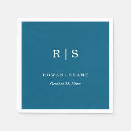 Elegant Blue Bröllop Napkin med svart monogram Pappersservett