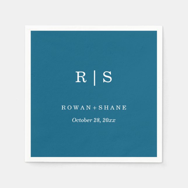 Elegant Blue Bröllop Napkin med svart monogram Pappersservett (Framsidan)