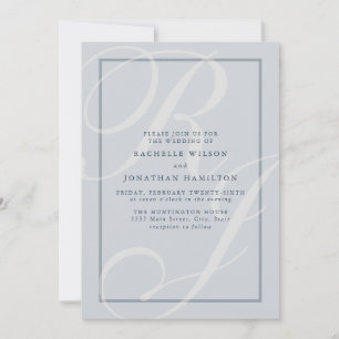 Elegant Blue Bröllop Script Monogram Inbjudningar