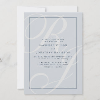 Elegant Blue Bröllop Script Monogram Inbjudningar