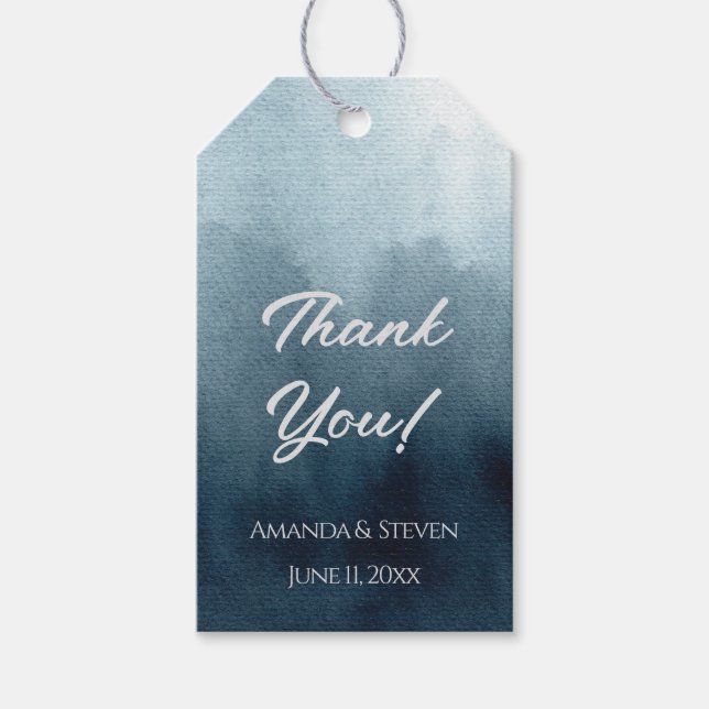 Elegant Blue Bröllop Tack Presentetikett (Framsidan)