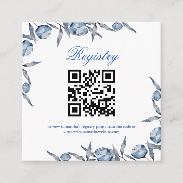 Elegant Blue bröllopsdusch eller baby shower prese Tilläggskort (Framsida)