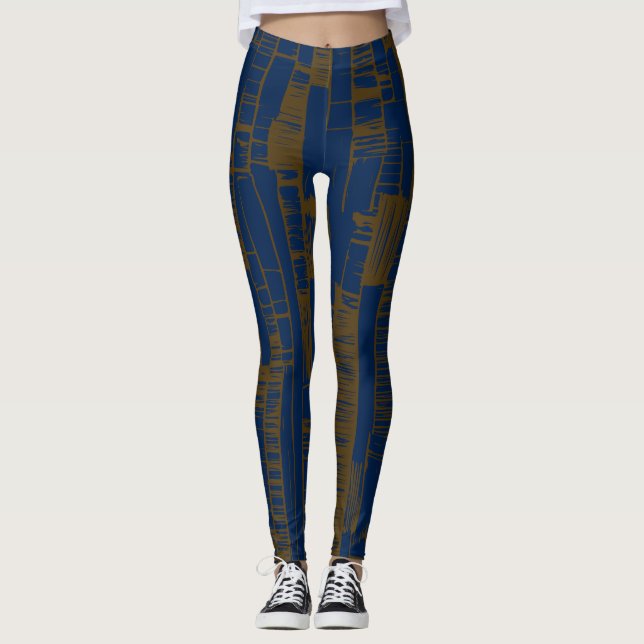 Elegant blue &brown abstract pattern  leggings (Framsida)