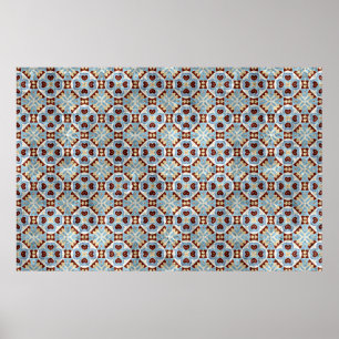 Elegant Blue Brown Mosaic Kaleidoscope Mönster Poster
