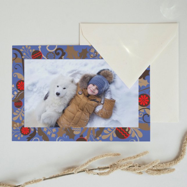 Elegant Blue & Brown Personalized Photo Christmas Vykort (Skapare uppladdad)