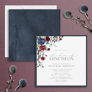 Elegant Blue Burgundy Blommigt Möhippa Luncheon Inbjudningar