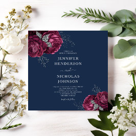 Elegant Blue Burgundy Red Blommigt Peonies Inbjudningar