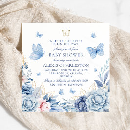 Elegant Blue Butterfly Boy Baby Shower Inbjudningar