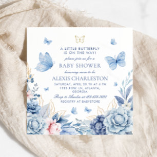 Elegant Blue Butterfly Boy Baby Shower Inbjudningar