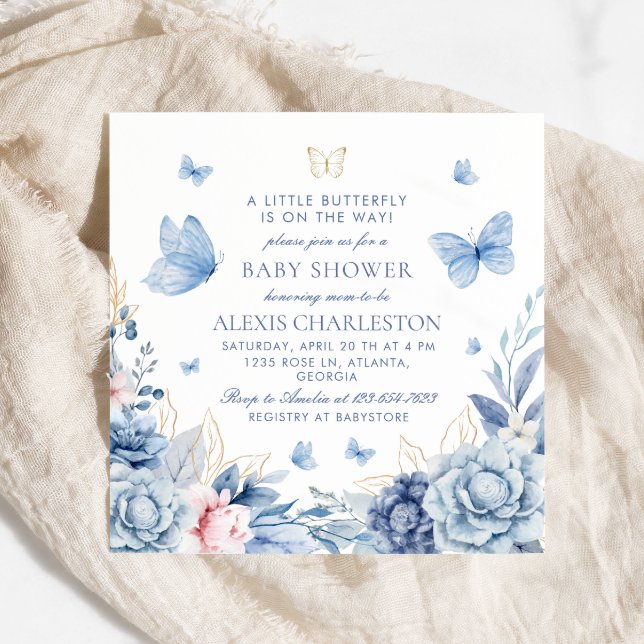 Elegant Blue Butterfly Boy Baby Shower Inbjudningar (Skapare uppladdad)