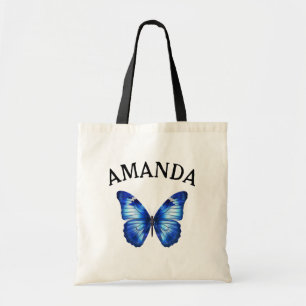 Elegant Blue Butterfly Curved Namn Girly Tygkasse