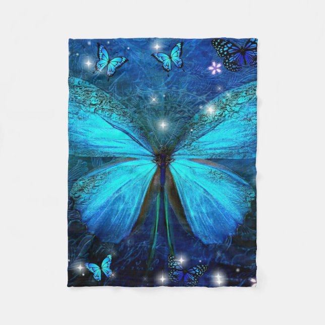 Elegant Blue Butterfly Fleecefilt (Framsidan)