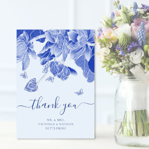 Elegant Blue Butterfly Flowers Bröllop Tack Kort