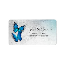 Elegant Blue Butterfly Guest Namn bricka Stickers Adressetikett