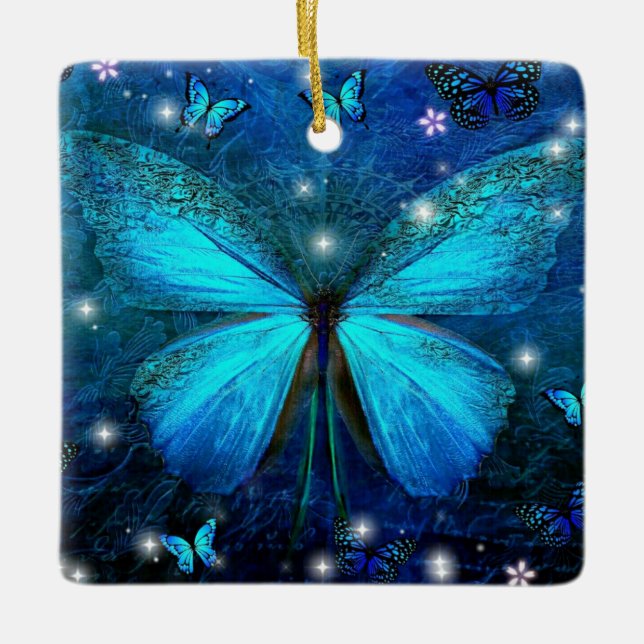 Elegant Blue Butterfly Julgransprydnad Keramik (Framsida)