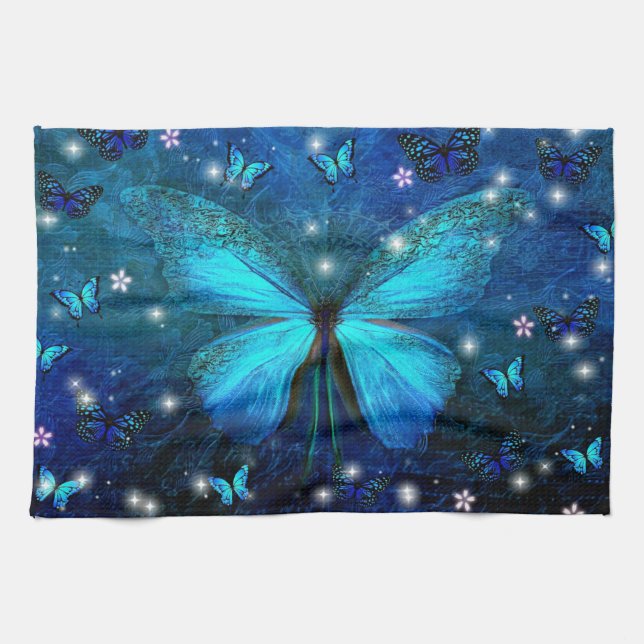 Elegant Blue Butterfly Kökshandduk (Horisontell)