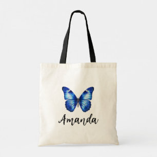 Elegant Blue Butterfly Namn Girly Tygkasse