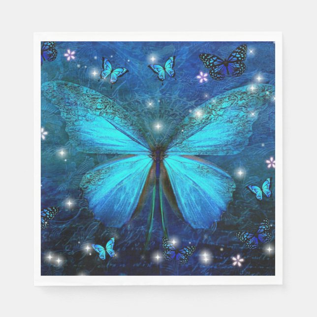 Elegant Blue Butterfly Pappersservett (Framsidan)
