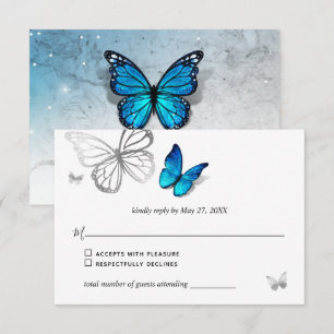 Elegant Blue Butterfly Rustic Watercolor Bröllop OSA Kort