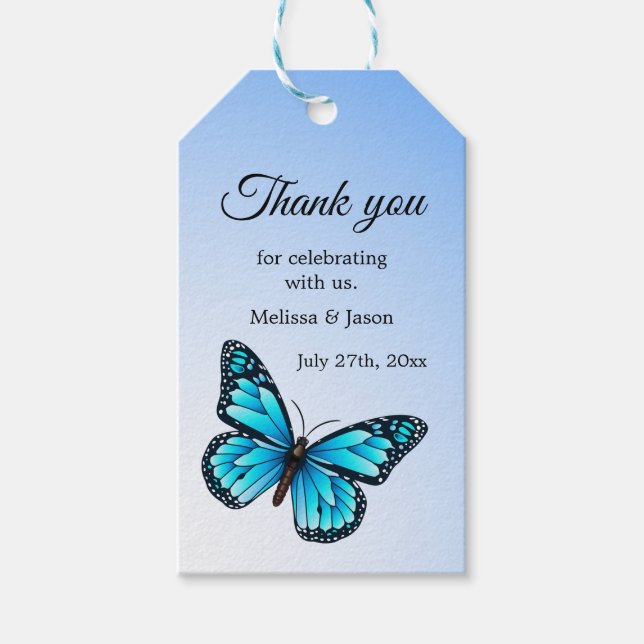 Elegant Blue Butterfly Tack Presentetikett (Framsidan)