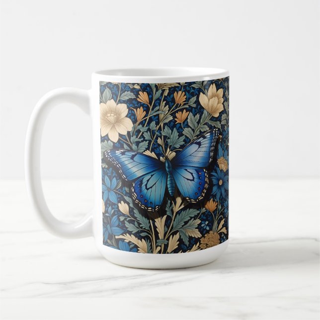 Elegant Blue Butterfly William Morris Inspired Kaffemugg (Vänster)