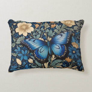 Elegant Blue Butterfly William Morris Inspired Prydnadskudde