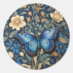 Elegant Blue Butterfly William Morris Inspired Runt Klistermärke
