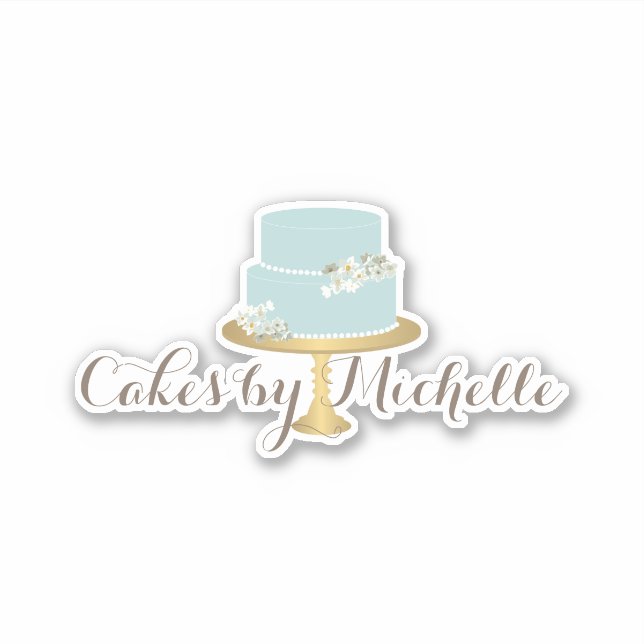 Elegant Blue Cake med Blommigtar Klistermärken (Framsida)