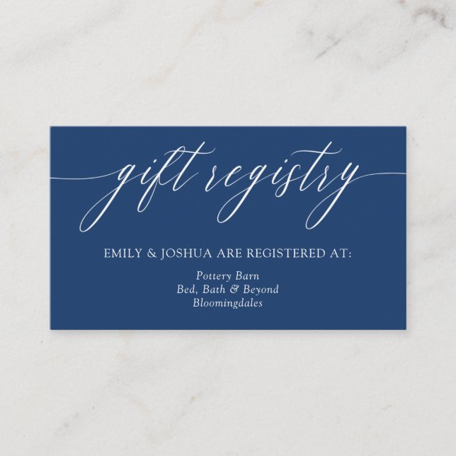 Elegant Blue Calligraphy Gift-registerhölje Tilläggskort (Framsida)