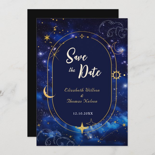 Elegant Blue celestial bröllop Spara Datumet (Fram/baksida)