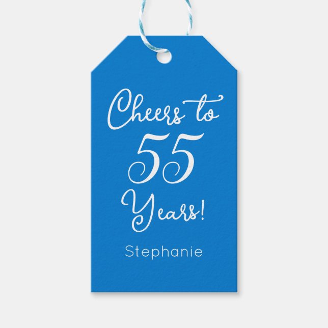 Elegant Blue Cheers till 55 år 55:e födelsedagen Presentetikett (Framsidan)