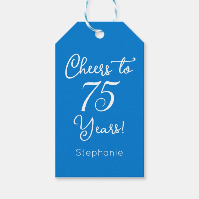 Elegant Blue Cheers till 75 år 75:e Birthday Presentetikett (Framsidan)