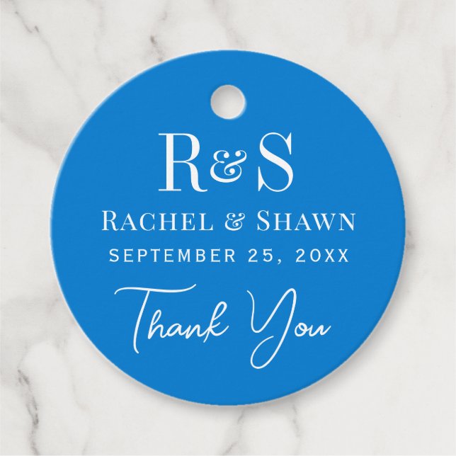 Elegant Blue Chic Modern Monogram Bröllop Gåvor Etiketter (Framsida)