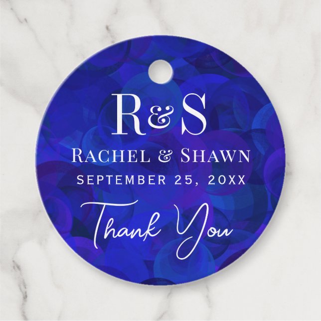 Elegant Blue Chic Modern Monogram Bröllop Gåvor Etiketter (Framsida)
