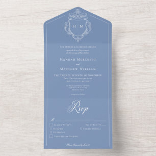 Elegant Blue Chinoiserie Bird Vapensköld Bröllop