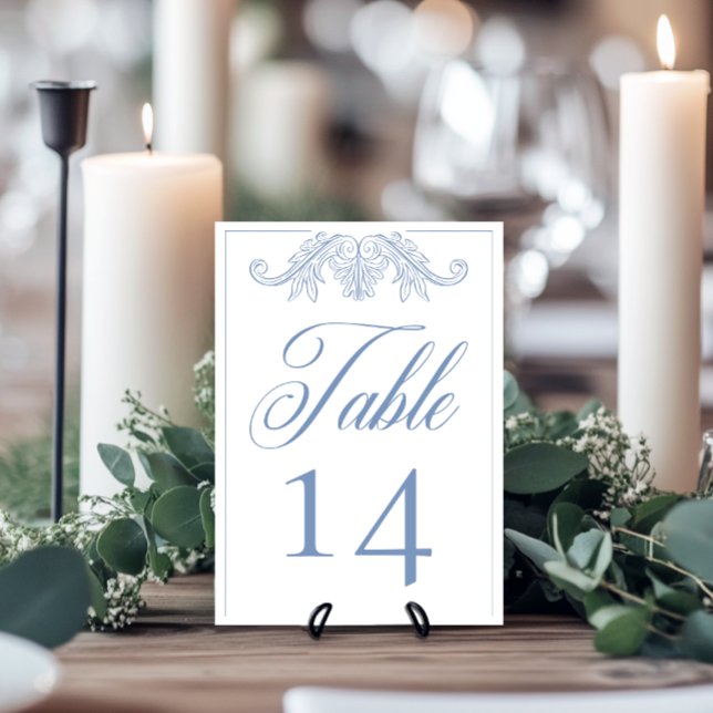 Elegant Blue Chinoiserie Bird Vapensköld Bröllop Bordsnummer (Skapare uppladdad)