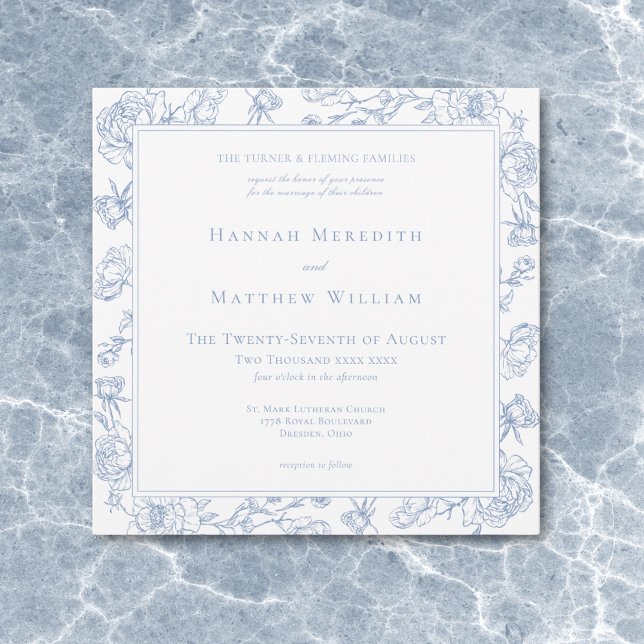 Elegant Blue Chinoiserie Bird & Vapensköld Bröllop Inbjudningar (Elegant Blue Chinoiserie Bird & Crest Wedding Invitation)