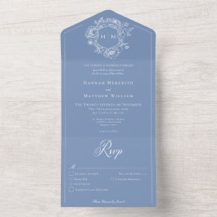 Elegant Blue Chinoiserie Bird Vapensköld Bröllop M
