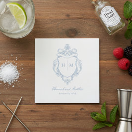 Elegant Blue Chinoiserie Bird Vapensköld Bröllop Pappersservett