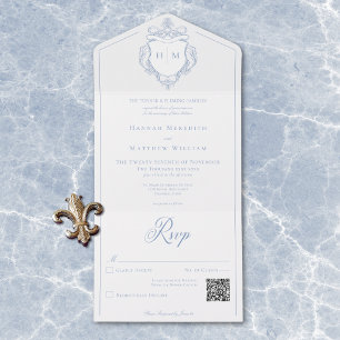 Elegant Blue Chinoiserie Bird Vapensköld Bröllop Q