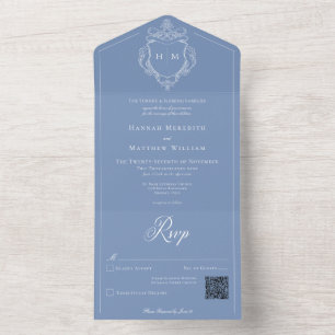 Elegant Blue Chinoiserie Bird Vapensköld Bröllop Q