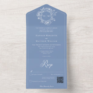 Elegant Blue Chinoiserie Bird Vapensköld Bröllop Q