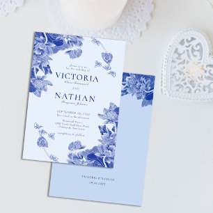 Elegant Blue Chinoiserie Blommigt Lotus Bröllop Inbjudningar