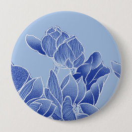 Elegant Blue Chinoiserie Blommigt Lotus Mandala Knapp