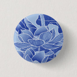 Elegant Blue Chinoiserie Blommigt Lotus Mandala Knapp