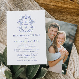 Elegant Blue Chinoiserie Blommigt Photo Bröllop Inbjudningar