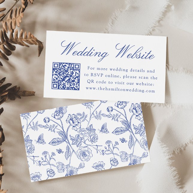 Elegant Blue Chinoiserie Bröllop webbplats QR-kod Tilläggskort (Skapare uppladdad)